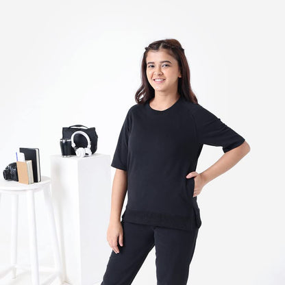 BlissClub Women Everyday Cozy Tee | WillowSoft Fabric | Raglan Sleeves | Ribbed Neck | Ribbed Sleeves | 3 Pockets | T-Shirt for