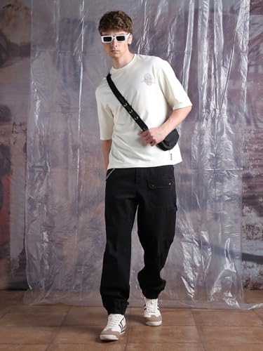 Hubberholme Men Printed Oversized Round Neck Half Sleeves Tshirts 33 Off-White