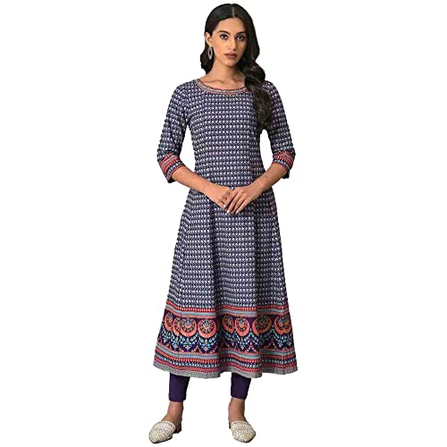 W for Woman Purple Printed Kalidar Kurta With Tights