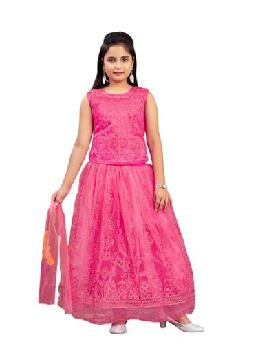 Aarika Girls Ethnic Wear Gajri Colour Thread Embroidery Net Lehenga Choli Set (4-10 Years)