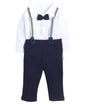 BUMZEE Cotton Navy & White Boys Full Sleeves Shirt Pant Set With Suspender & Cap Age - 18-24 Months (Peb8583E-Nbl.Wht), Blue & W