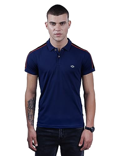 REVOLT Solid Slim Fit Men's Soft & Comfortable Polo T-Shirt-with Logo Branding (Midnight Navy, XL) (REVSS23-POL-004
