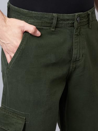 Style Quotient Men Olive Relaxed Fit Mid Rise Cargos