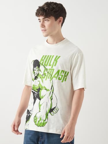 Bewakoof Air 1.0 Official Marvel Merchandise Hulk Mens Graphic Print Oversized Fit Half Sleeve Round Neck Cotton T-Shirt_646662