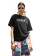 The Souled Store Desi Rebel: Musafir Women and Boys Short Sleeves Round Neck Black Embroidered Cotton Oversized T-Shirts