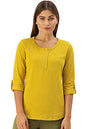 Enamor Essentials Womens Slim Fit Henley Neck 3/4th Sleeves Cotton Tee with Snap Button Placket Front & Sleeve Tab - E129(E129-