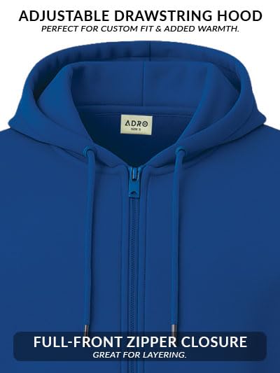 ADRO Men's Cotton Neck Hooded Sweatshirt (ZHH-24-PLN-RB_Royal Blue