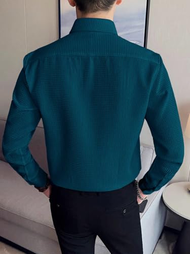 Greciilooks MenS Formal Button Down Shirt  Slim Fit Office Wear ShirtS For Men | Textured Long Sleeve Cotton Blend | Business