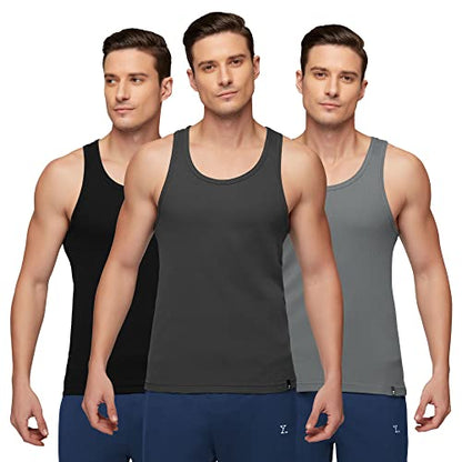 Xyxx MenS Super Combed Cotton Round Neck Ribbed Vest - High Moisture Absorbing Innerwear For Men With Anti-Microbial Silver Fin