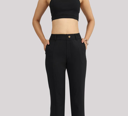 BlissClub Ultimate Flare Tailored Trousers | CloudSoftTM Fabric | Gold Button | Stylish Pintucks | Belt Loops | Mock Fly | 2 Poc