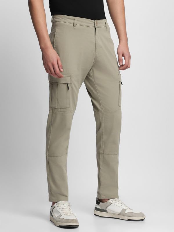 Dennis Lingo Mens Cotton Lycra Full Length Solid Slim Fit Cargo Trousers