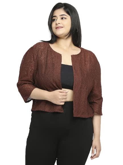 Style Quotient Women Maroon Self Design Floral Lace Open Front Smart Casual Shrug