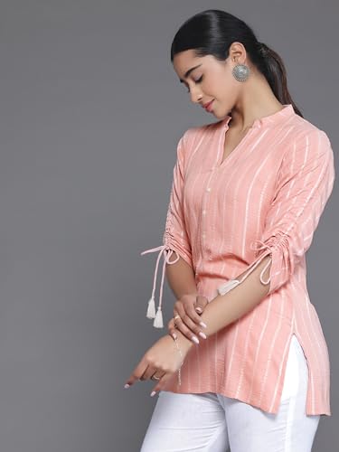 Libas WomenS Cotton Blend Striped Straight Kurti (26903 Peach