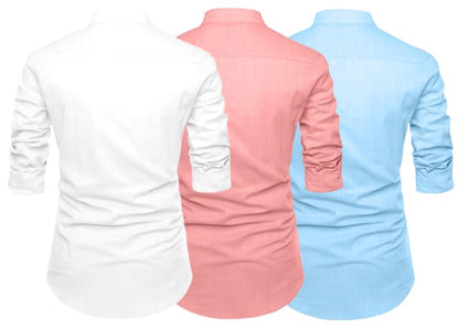 Finivo Fashion Combo Of MenS Solid Cotton Blend Straight Kurta Shirt Pack Of 3