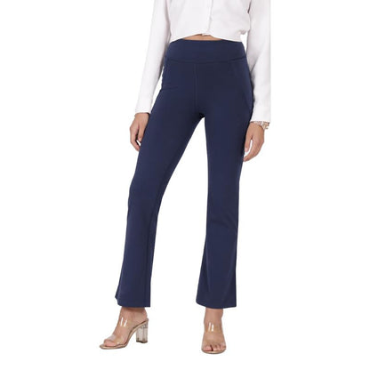 BlissClub AM:PM Cotton Flare Pants for Women Above 55 ft Tall | Wide Waistband, 4 Pockets | Bell Bottom Pants and high Waist Tr