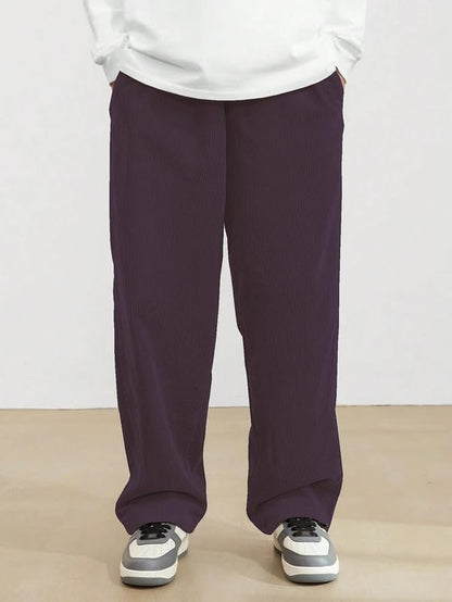 SMOWKLY Mens Premium Cotton Rib Relaxed Fit Trouser || Flexible Elastic Waist with Drawstring || Comfortable Pant for Causal &