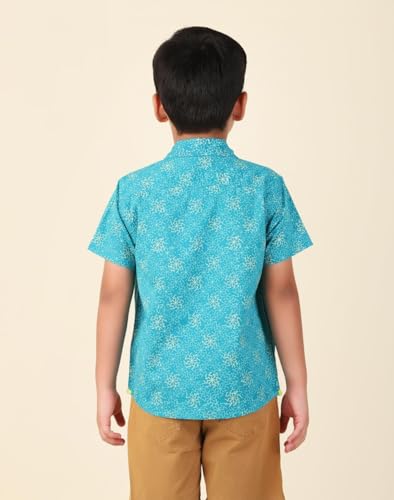 Fabindia BoyS Printed Regular Fit Shirt (1032889Blue_Blue