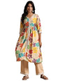 Libas Beige Printed Silk Blend A-Line Kurta With Palazzos