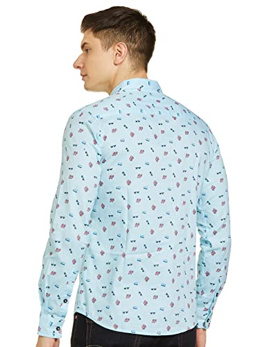 The Indian Garage Co Men Blue Conversational Printed Slim Fit Cotton Casual Shirt