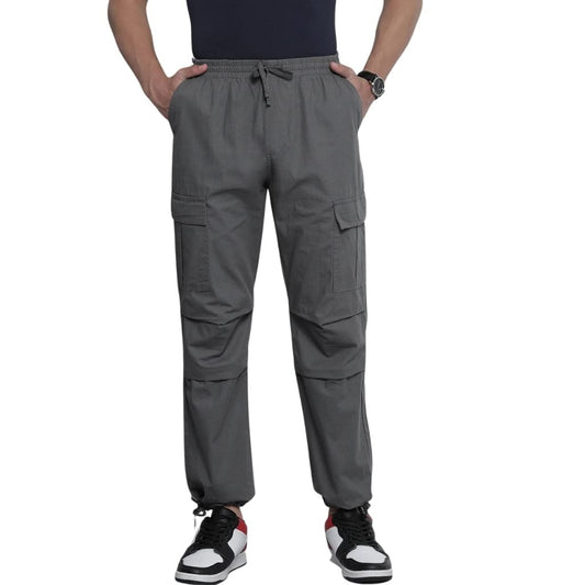 The Indian Garage Co Men Relaxed Fit Solid Mid-Rise Elasticated Cargos Ash Grey