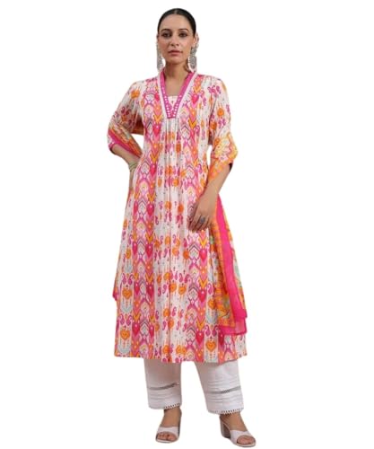 GRECIILOOKS WomenS Rayon A-Line Printed V-Neck Kurta With Palazzo & Dupatta | Ethnic Set | Dupatta Set | Suit Set | Kurta And P