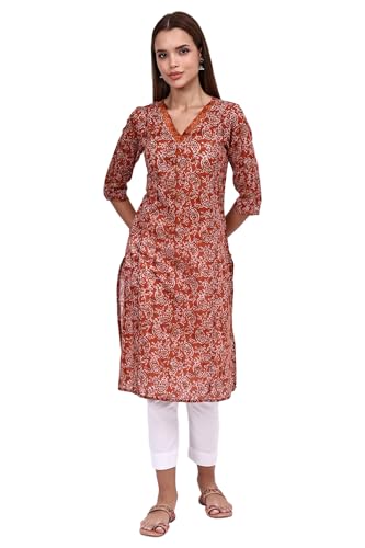 Aurelia WomenS Orange Batik Printed Pure Cotton Straight Casual Kurta (Size: L)-A15891-509329