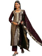 Libas Womens Woven Design Silk Blend Straight Kurta With Palazzos And Dupatta