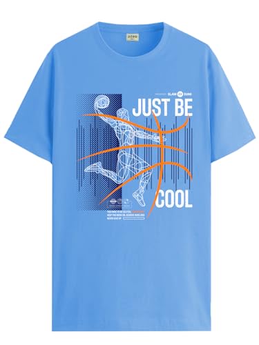 ADRO Men's Graphic Printed 100% Cotton T-Shirt - Regular Fit, Printed T-Shirts for Men (RN24-BCL-SK_Sky Blue_XL)