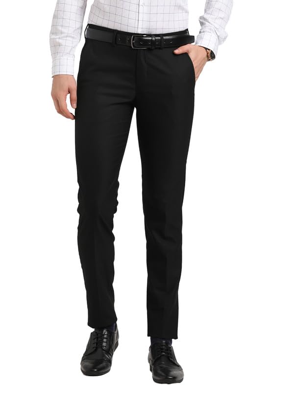 Turtle Men Poly-Viscose Black Solids Slim Fit Party Trouser