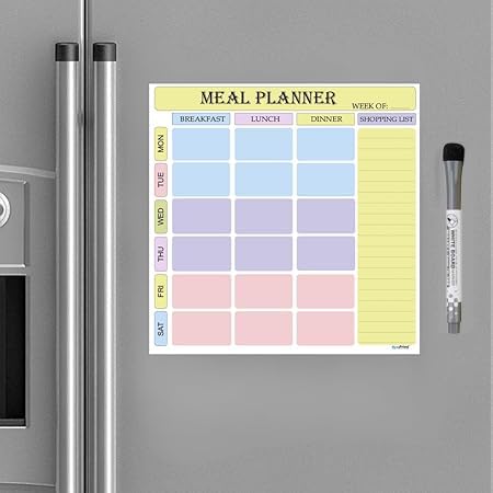 AccuPrints Weekly Meal Planner Vinyl, Magnetic White Board Planner Sheet (30x30cm, Landscape) with Marker Pen - Dry Erase Flexib