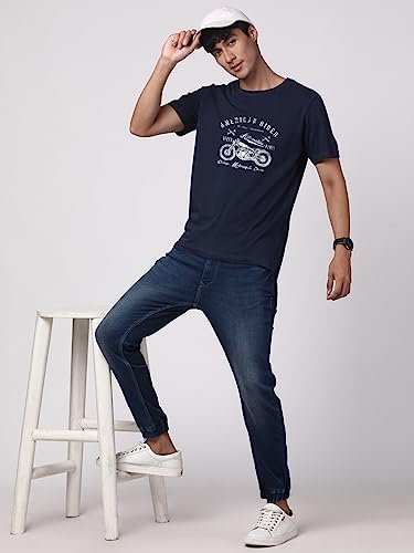 ADRO Men's Regular Fit T-Shirt (RN-M-AME-NB_Navy)