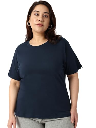 Bewakoof WomenS Solid Regular Fit Half Sleeve Round Neck Cotton Jersey Plus Size T-Shirt_591691_Blue_5Xl