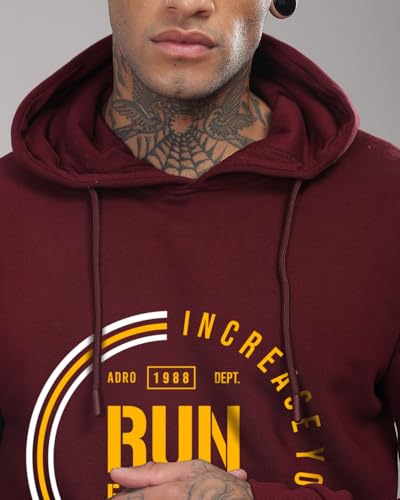 ADRO Men's Printed Hoodie, Burgundy, Size 48, Model H24-FAST-MR, Cotton Blend