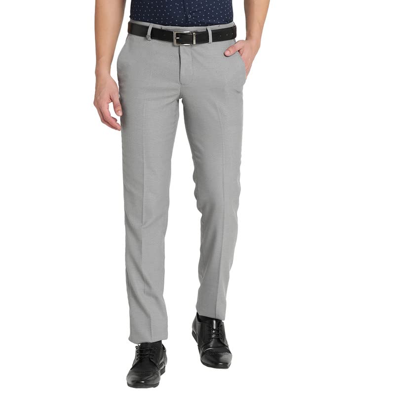 Turtle Men Grey Slim Fit Self Design Formal Trousers