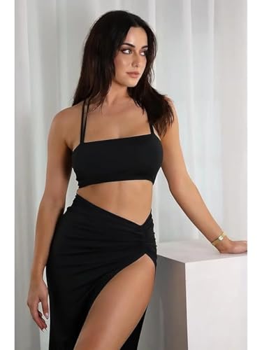 Greciilooks WomenS Poly Lycra Blend Solid Regular Western Co Set (Gl-W.Co-Ord Set-W2297&Sk529_Black