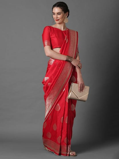 Leriya Fashion Womens Present Banarasi Soft Lichi Silk Saree | Jacquard Rich Pallu Design | Golden saree for women | Cotton silk
