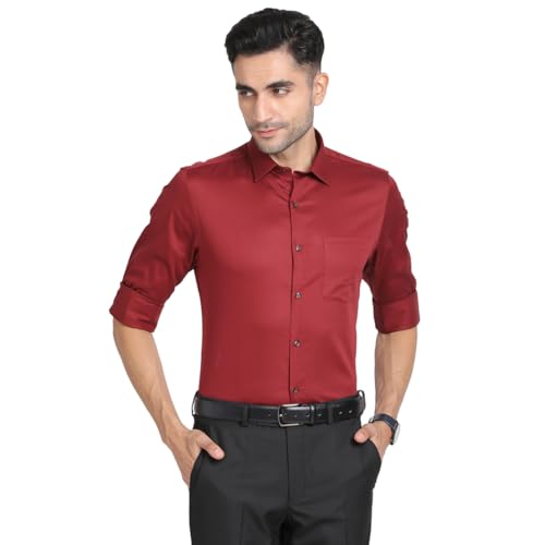 Turtle Men 100% Cotton Slim Fit Solid Full Sleeve Formal Shirt Red