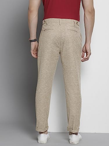 The Indian Garage Co Men Slim Fit Solid Mid-Rise Trousers Beige