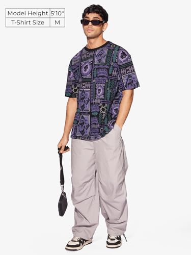 The Souled Store Official Black Panther: Wakanda Tribe Men And Boys Short Sleeves Round Neck Black All Over Printed Cotton Overs