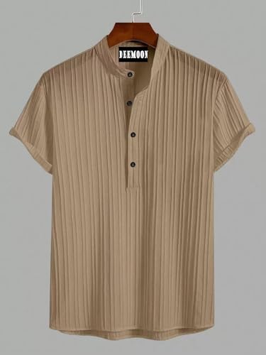 Deemoon MenS Polyster Kurta With Mandarin Collar, Half Placket Buttons, Front Pocket | Half Sleeves | Soft & Breathable Fabric
