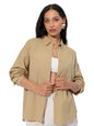 The Souled Store Cotton Linen Shirt: Almondine Women and Girls Long Sleeves Collared Neck Button Front Solid Cotton Linen Boyfri
