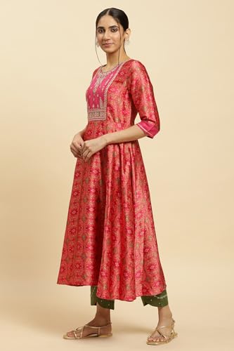 W for Woman Women's Polyester Regular Fit Paisley Regular Kurta