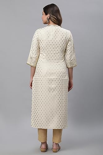 Aurelia Beige Foil Pattern Rayon Blend Regular Kurta