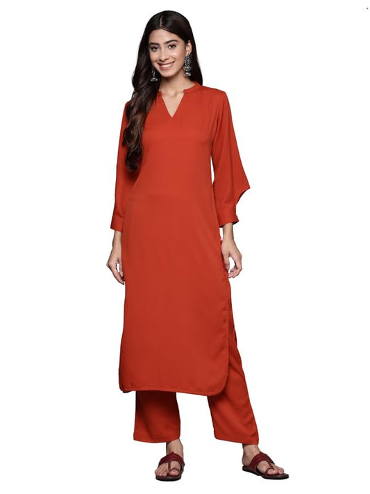 Varanga WomenS Silk Blend Solid Regular Kurta Set  Elegant & Comfortable Ethnic Wear For Women, Perfect For Casual & Festive Oc
