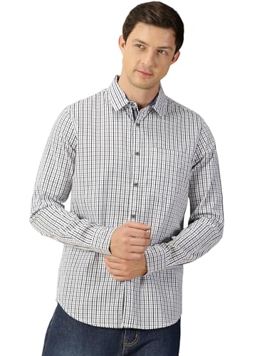 Thomas Scott Mens 100% Cotton Slim Fit Full Sleeves Spread Collar Solid Casual Shirt Navy Blue