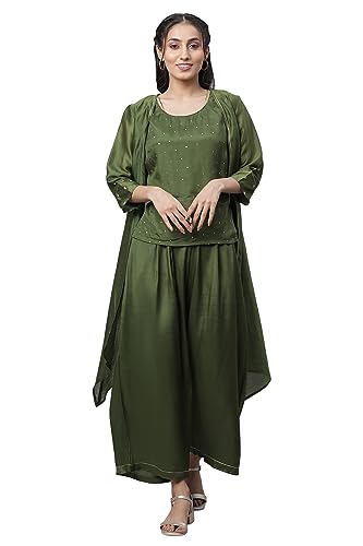 Aurelia Women'S Green Viscose Top, Palazzos, Gillet Suit Set_23Auas14176-704224_L