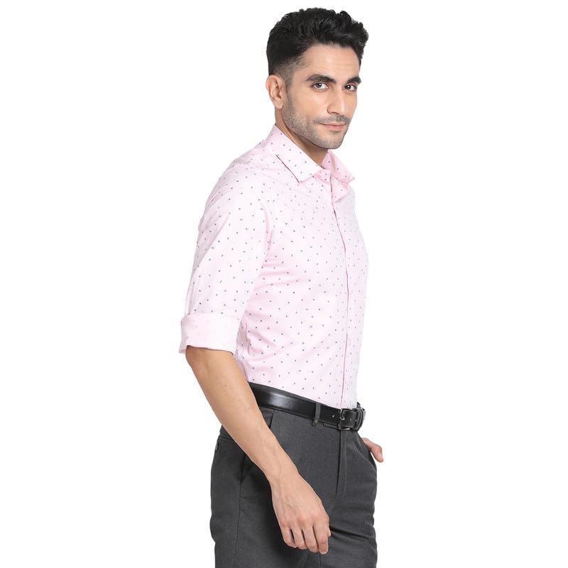 Turtle Men 100% Cotton Pink Printed Slim Fit Full Sleeve Formal Shirt