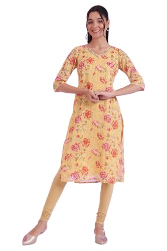 Aurelia Women's Yellow Printed Straight Kurta