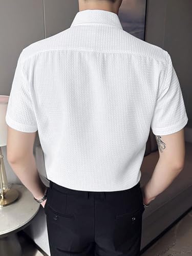 Greciilooks Solid For Casual Stylish Waffle Regular Fit | Men Formal Half Sleeve Shirt (Gl-Ms-6237_White