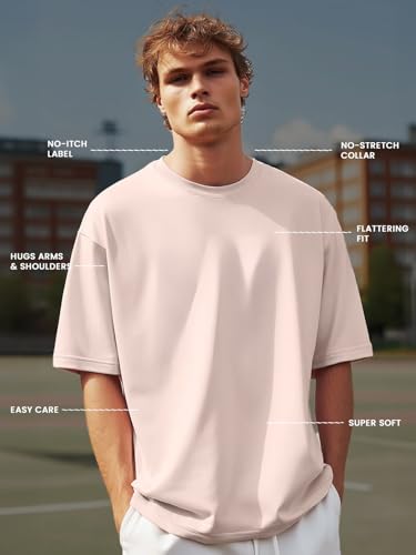 Nobero MenS Graphic Print Oversized Fit T-Shirt (1M-Twrt-C1018-Bl_Selfgrowth-Blush